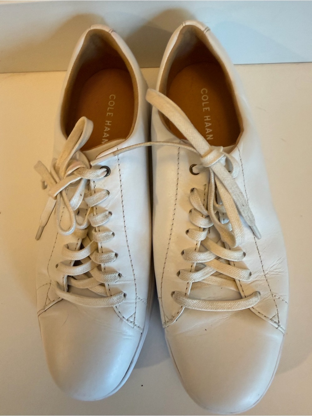 Cole Haan Cream Leather Lace-Up Sneakers